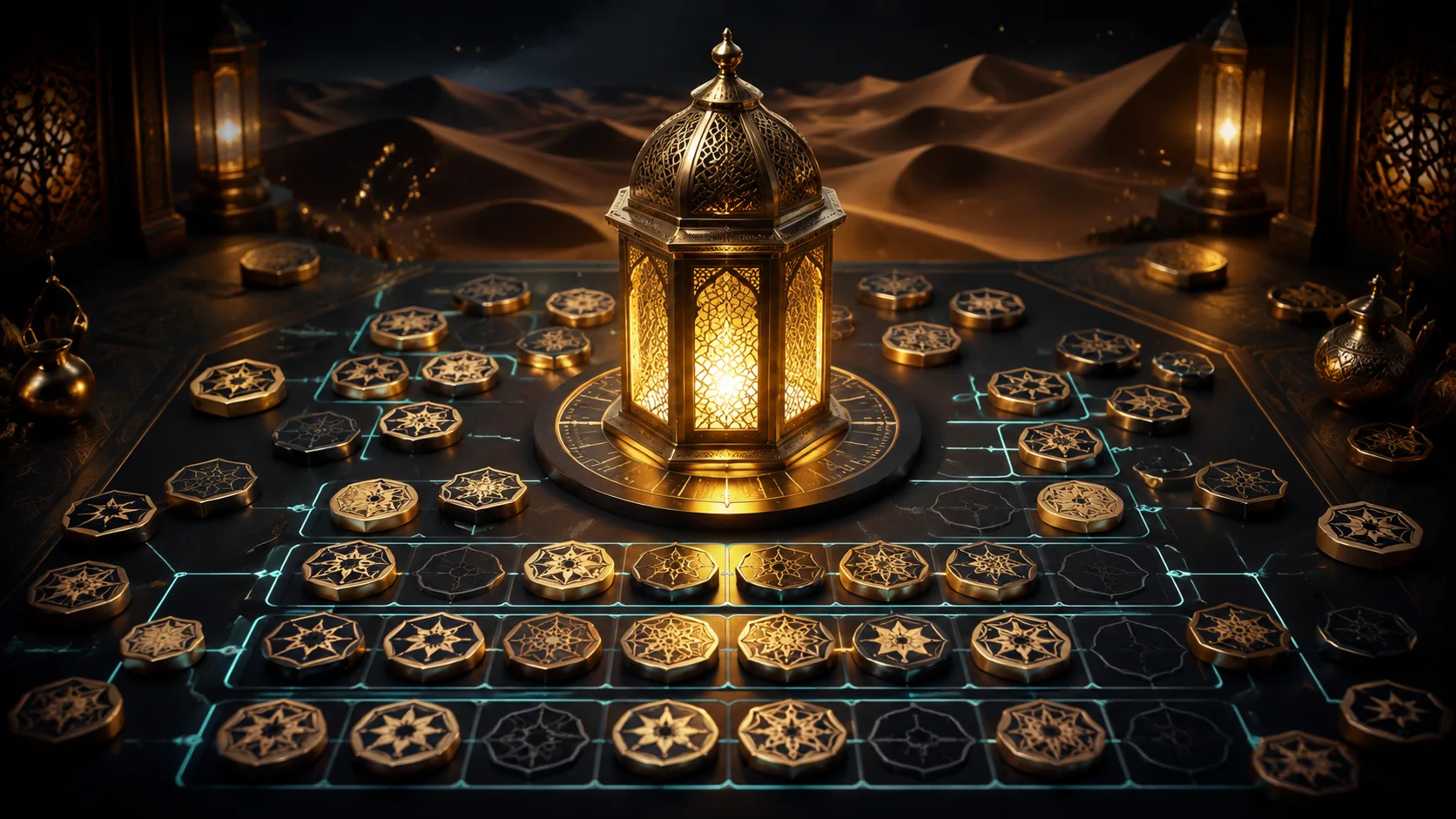 فانوس مضيء تحيط به قطع كلمات تعاد إلى صفوف مرتبة